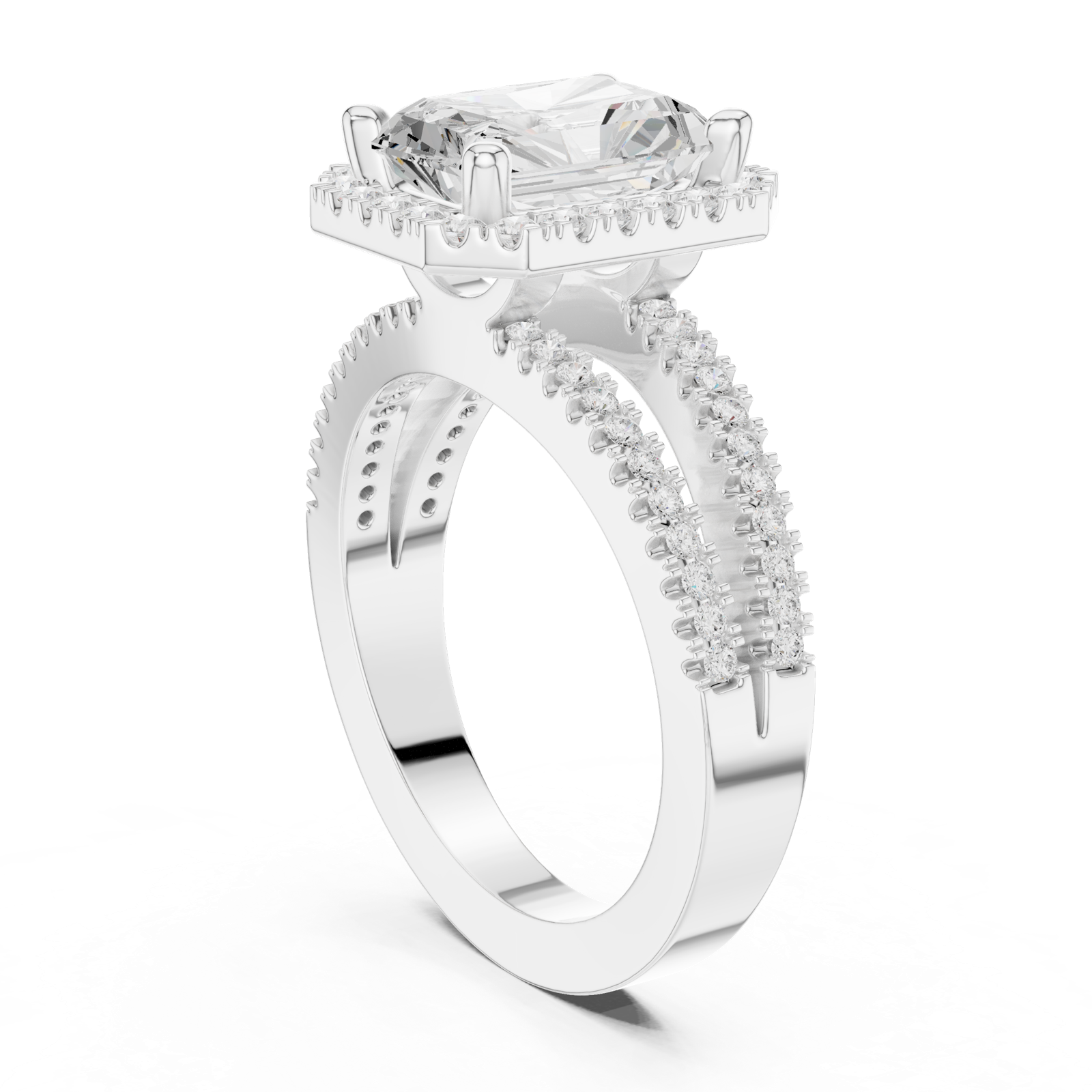 Gold Ring DDLR-350, Radiant center stone, White Gold, view 1