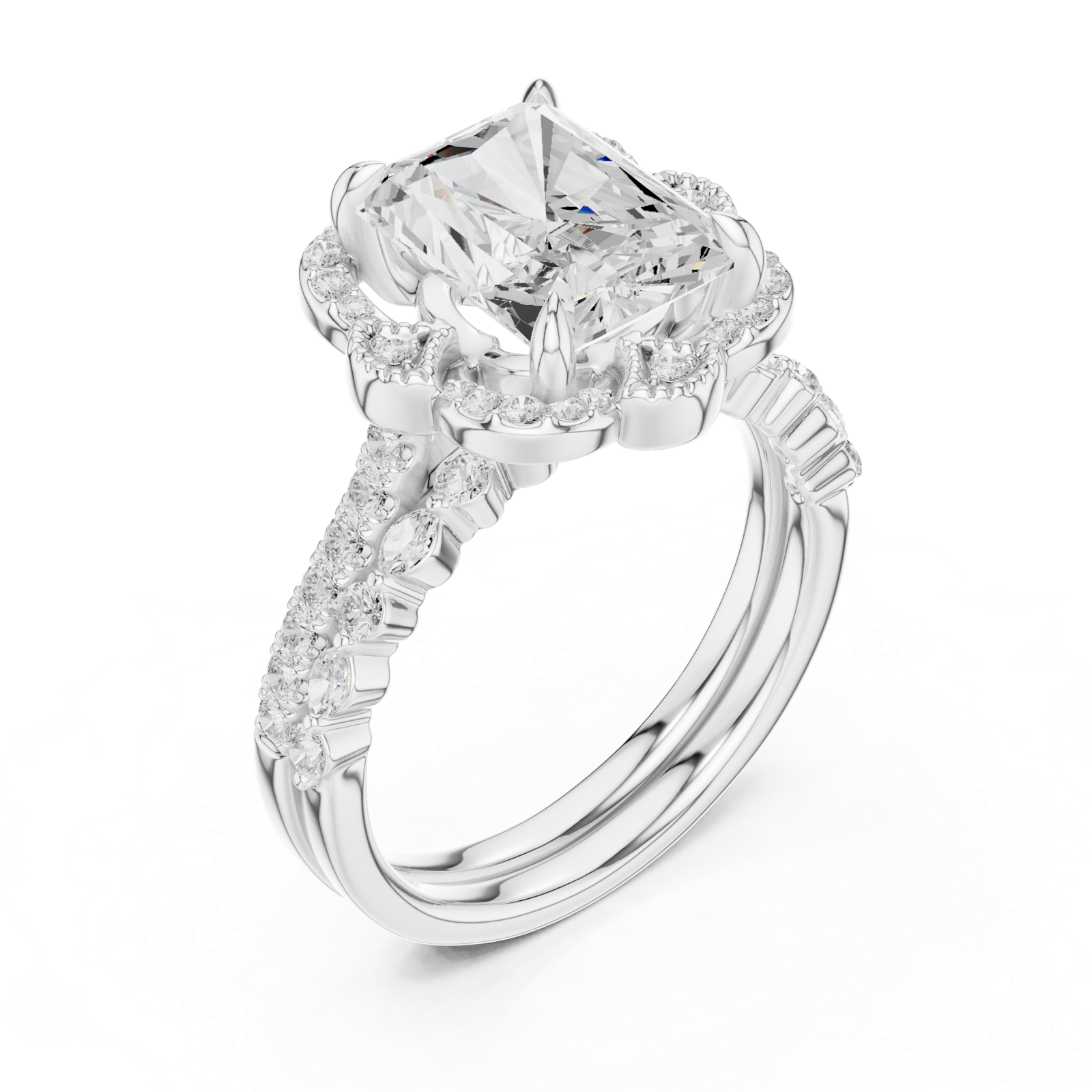 Gold Ring DDLR-442, Radiant center stone, White Gold, view 2