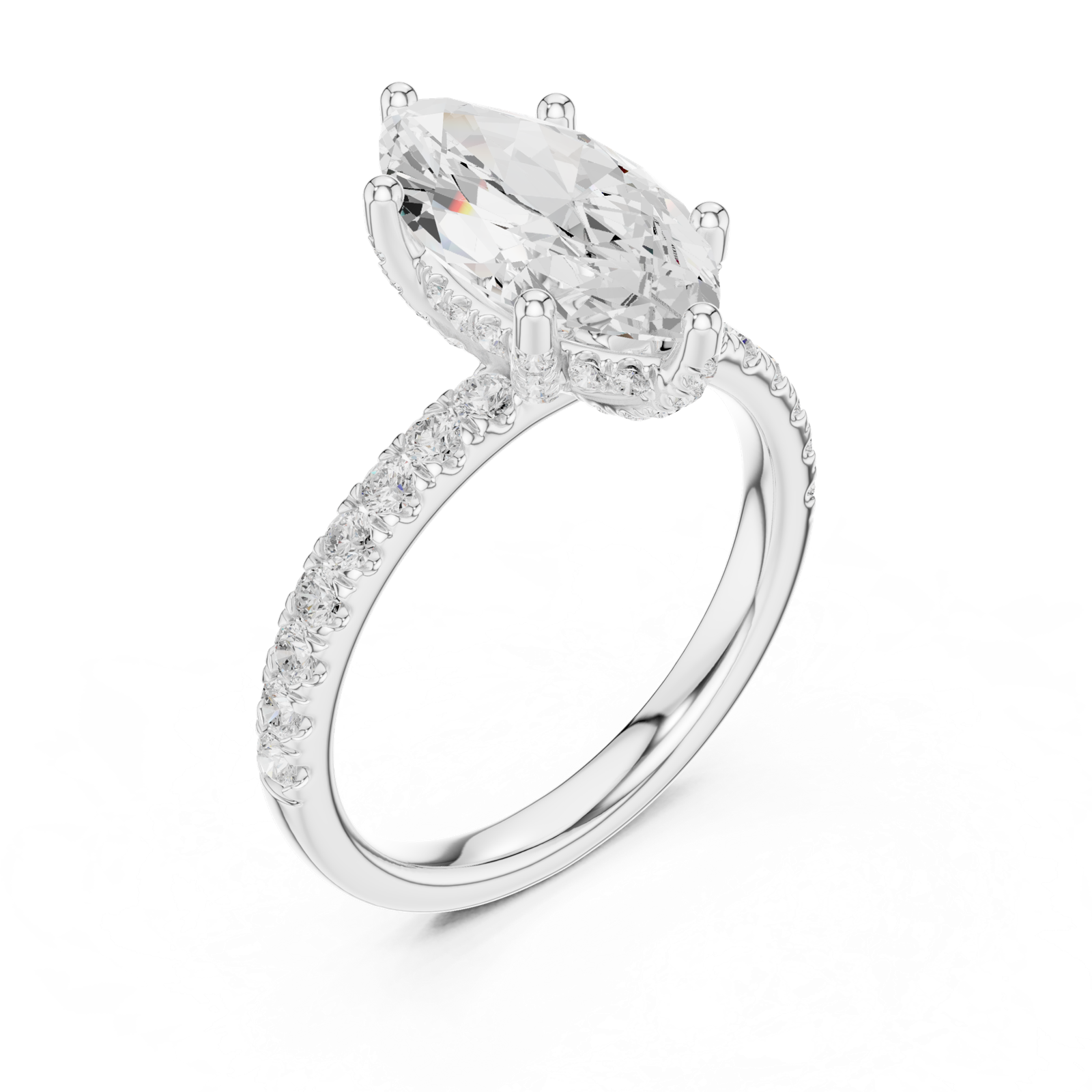 Gold Ring DDLR-161, Marquise center stone, White Gold, view 2