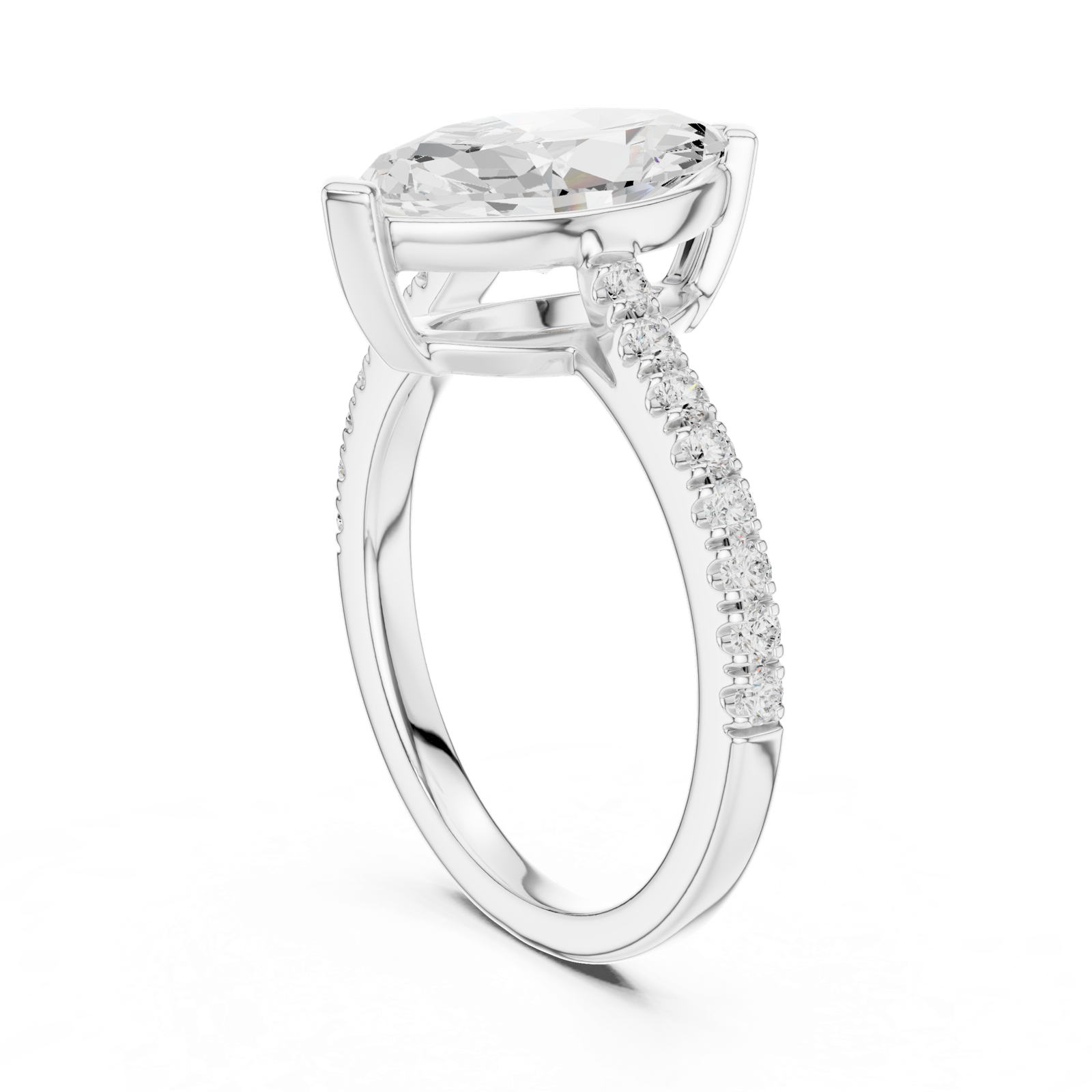 Gold Ring DDLR-039, Marquise center stone, White Gold, view 1