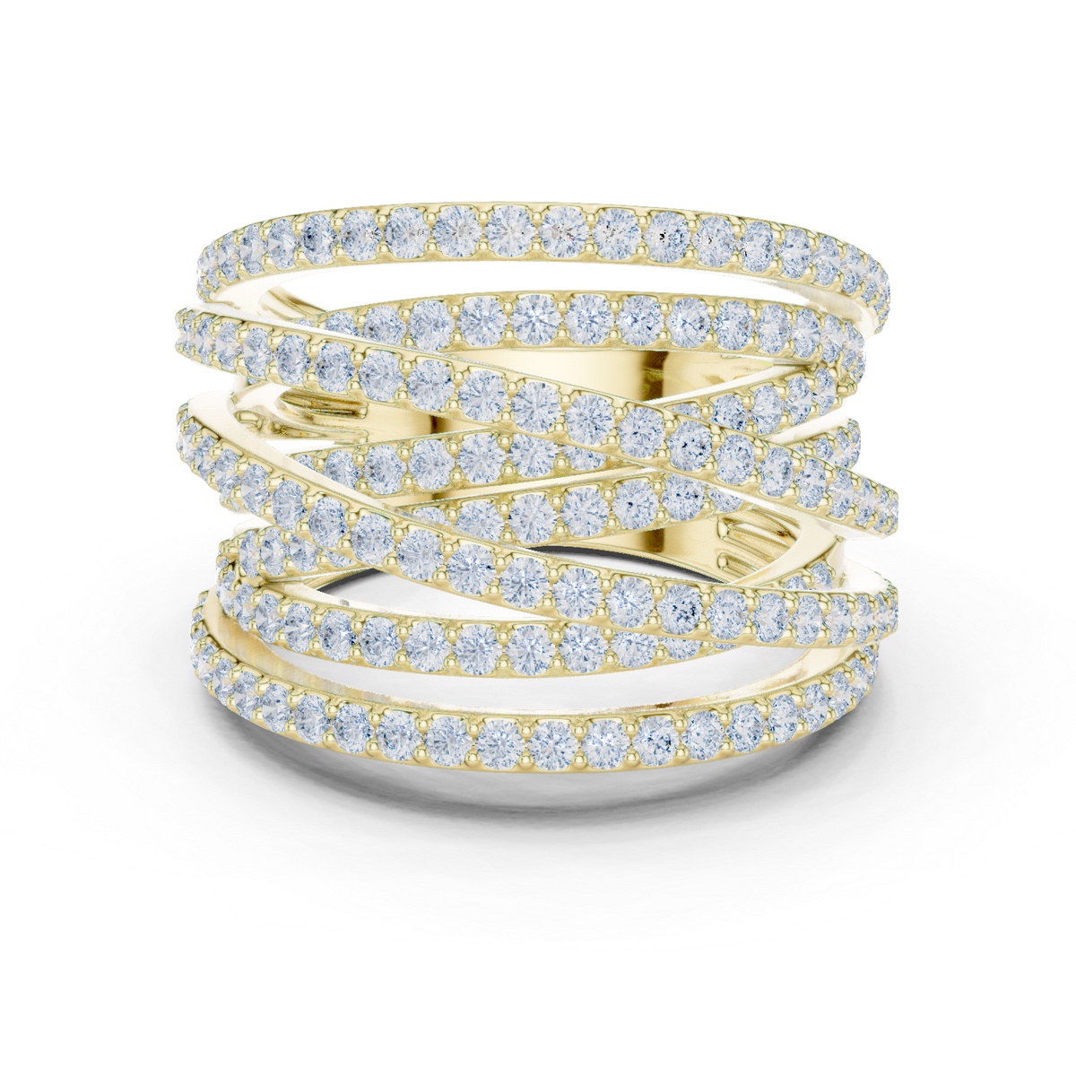 14K Solid Gold Lab Diamond Crossover Ring, Yellow Gold