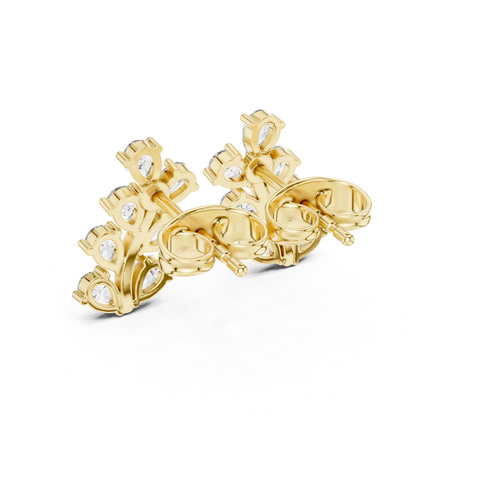 14K Solid Gold Lab Diamond Leaf Cluster Earrings, Yellow Gold, view 3