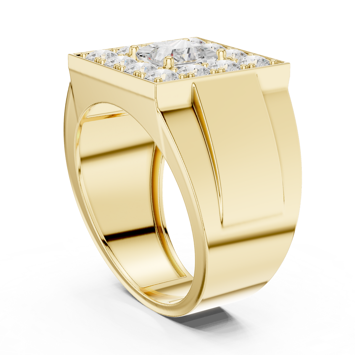 14K Solid Gold Lab Diamond Signet Ring, Yellow Gold, view 1