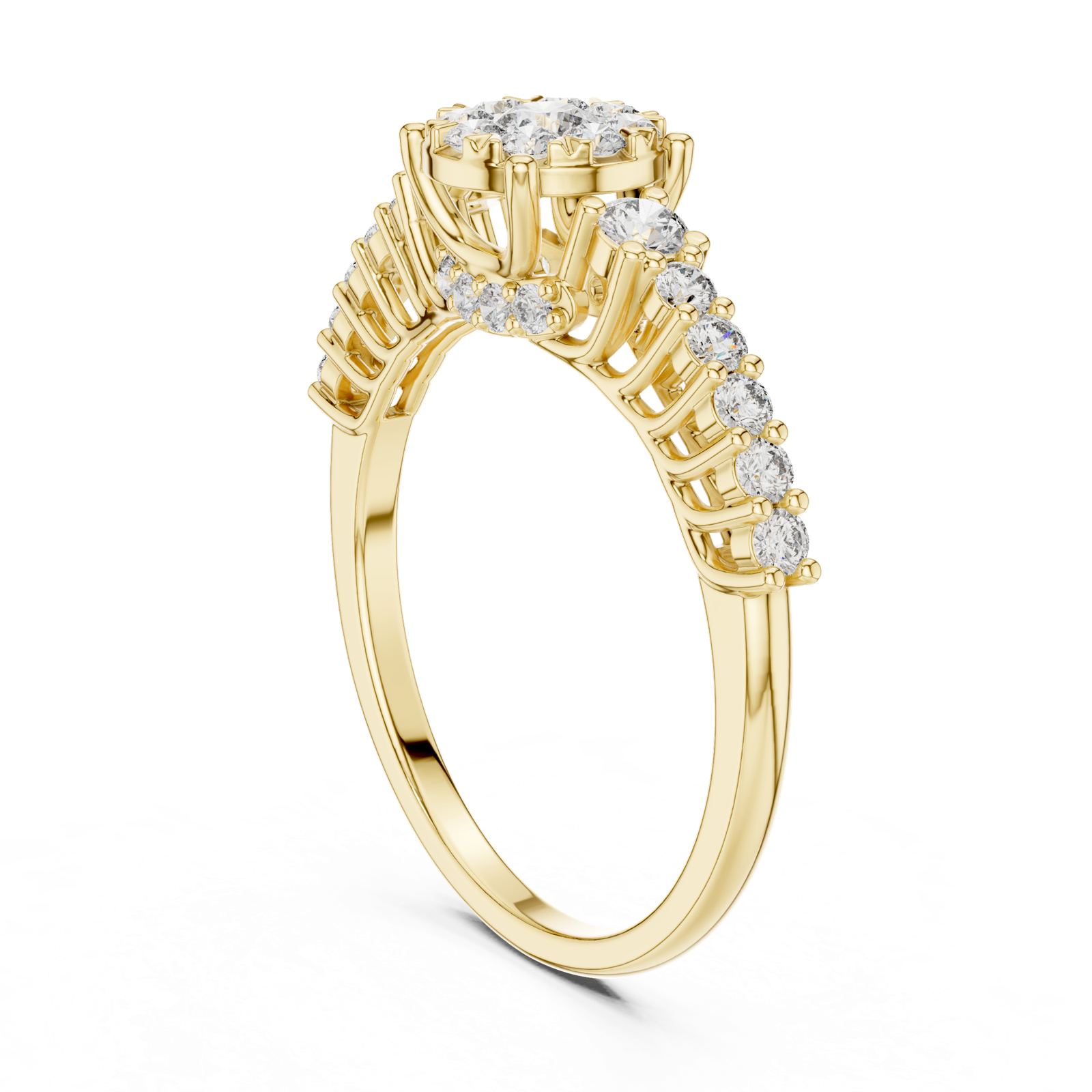 14K Solid Gold Lab Diamond Cluster Ring, Yellow Gold, view 1
