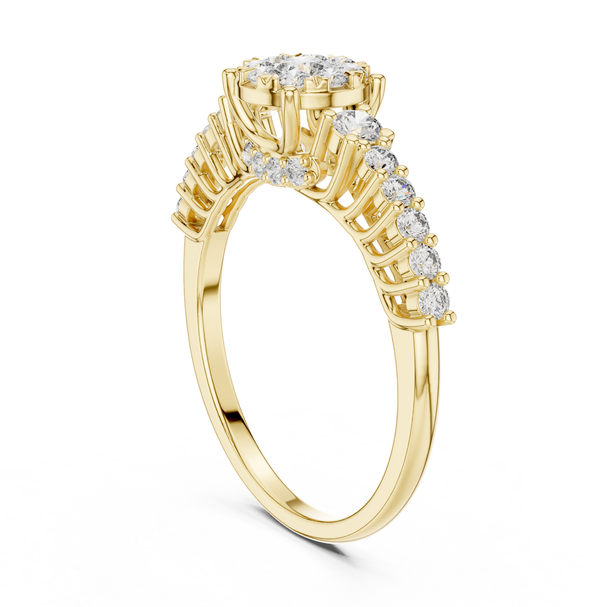 14K Solid Gold Lab Diamond Cluster Ring, Yellow Gold, view 1