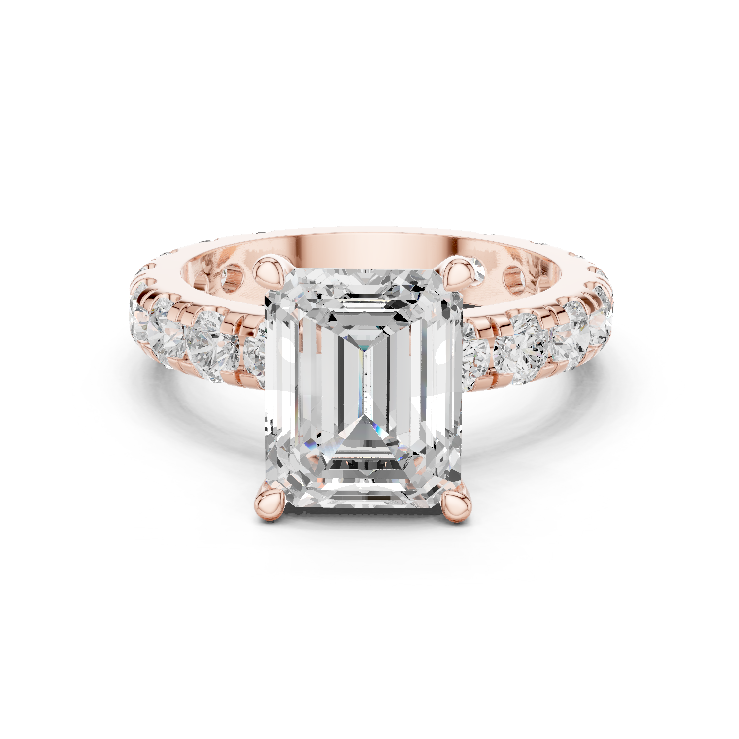 Gold Jewelry, Emerald center stone, Rose Gold