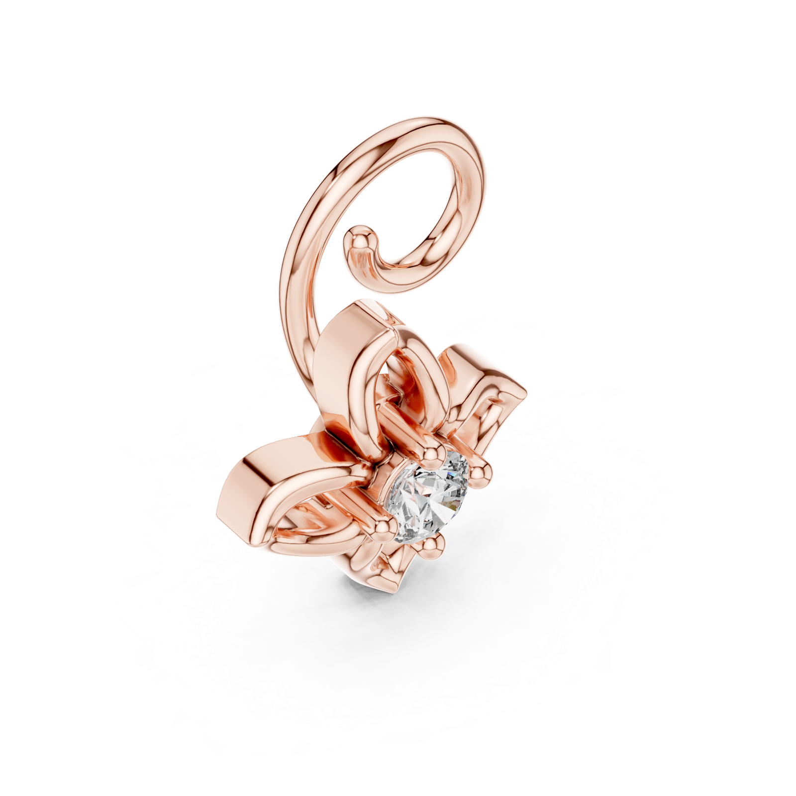 14K Solid Gold Lab Diamond Flower Cluster Earrings, Rose Gold, view 2
