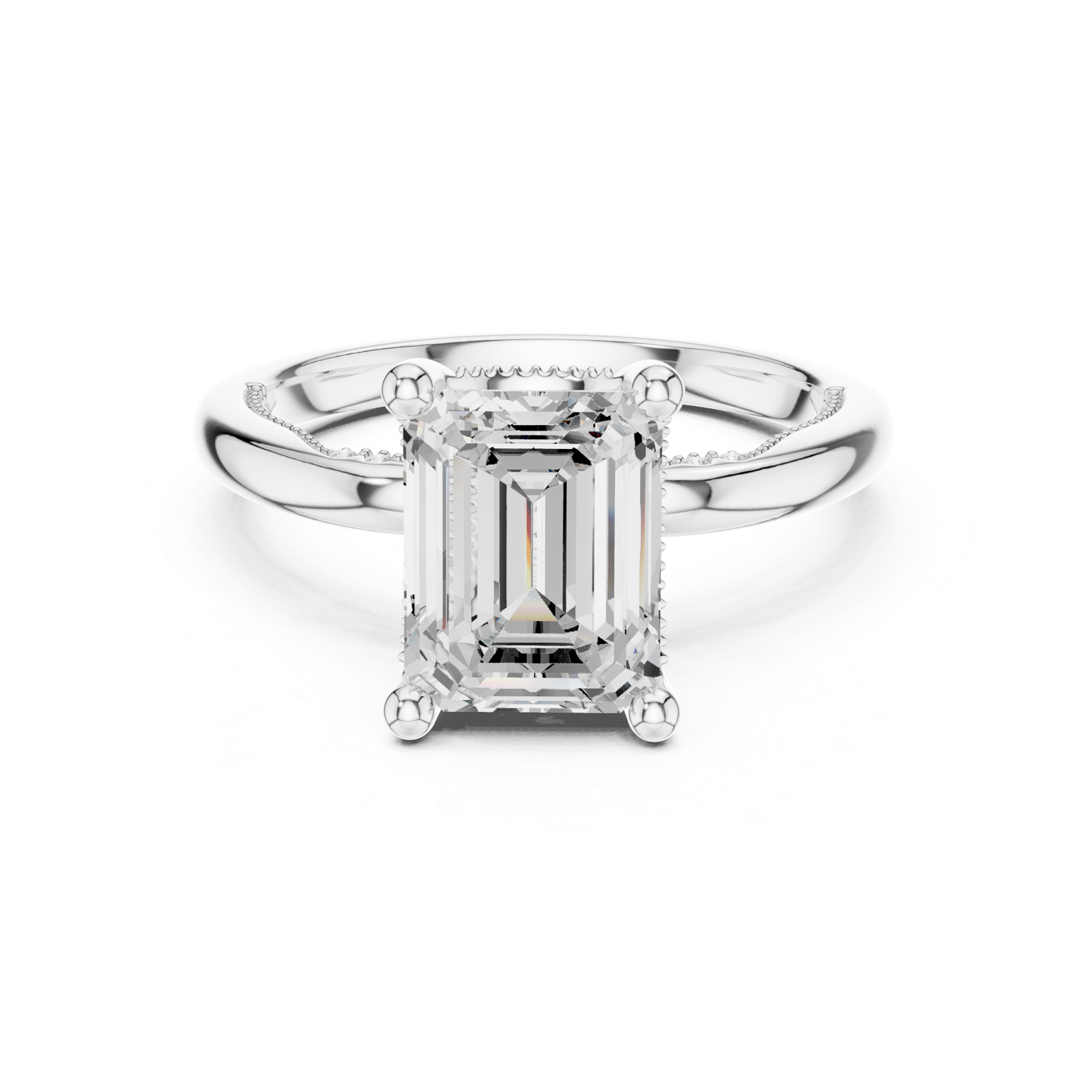 Gold Ring DDLR-175, Emerald center stone, White Gold, view 4