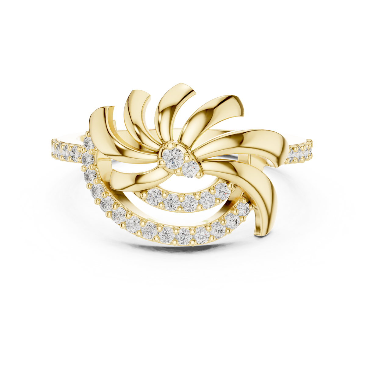 14K Solid Gold Lab Diamond Flower Cluster Ring, Yellow Gold