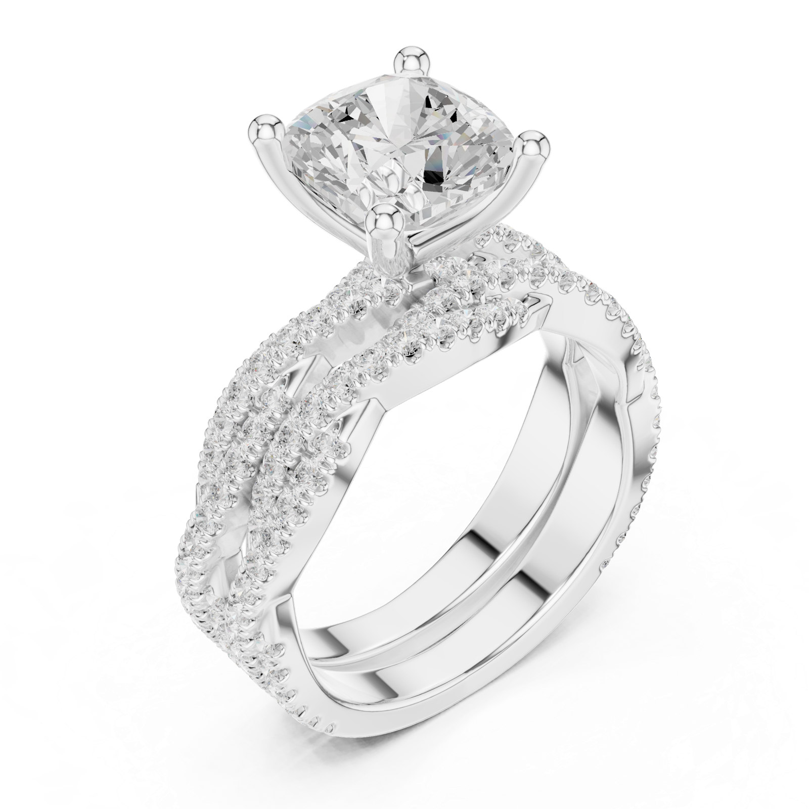 Gold Ring, Cushion center stone, White Gold, view 2