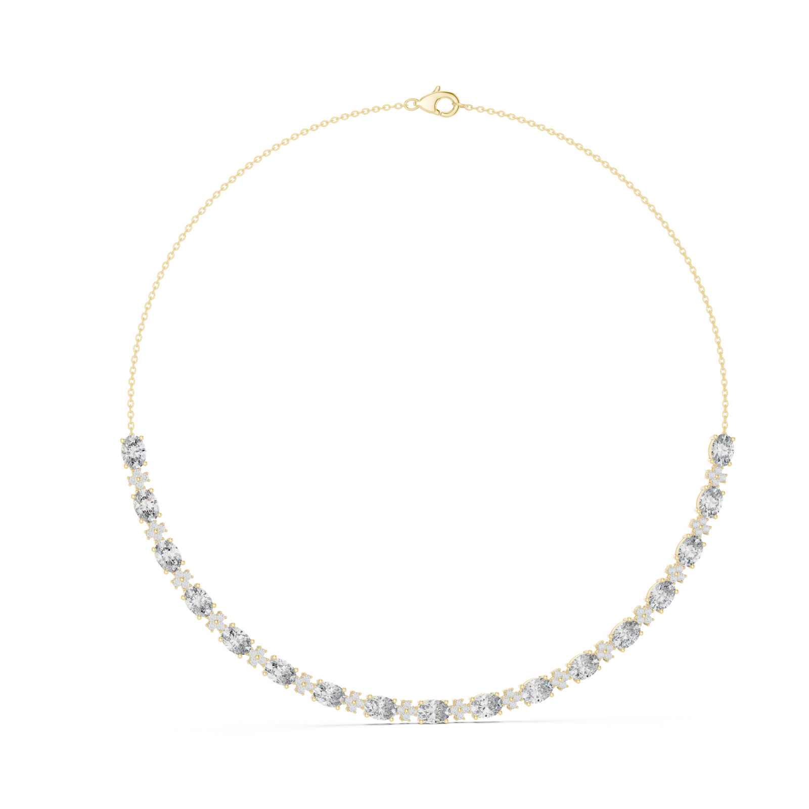 14K Solid Gold Lab Diamond Station Necklace, Yellow Gold, view 1