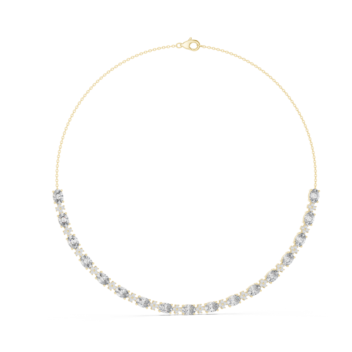 14K Solid Gold Lab Diamond Station Necklace, Yellow Gold, view 1