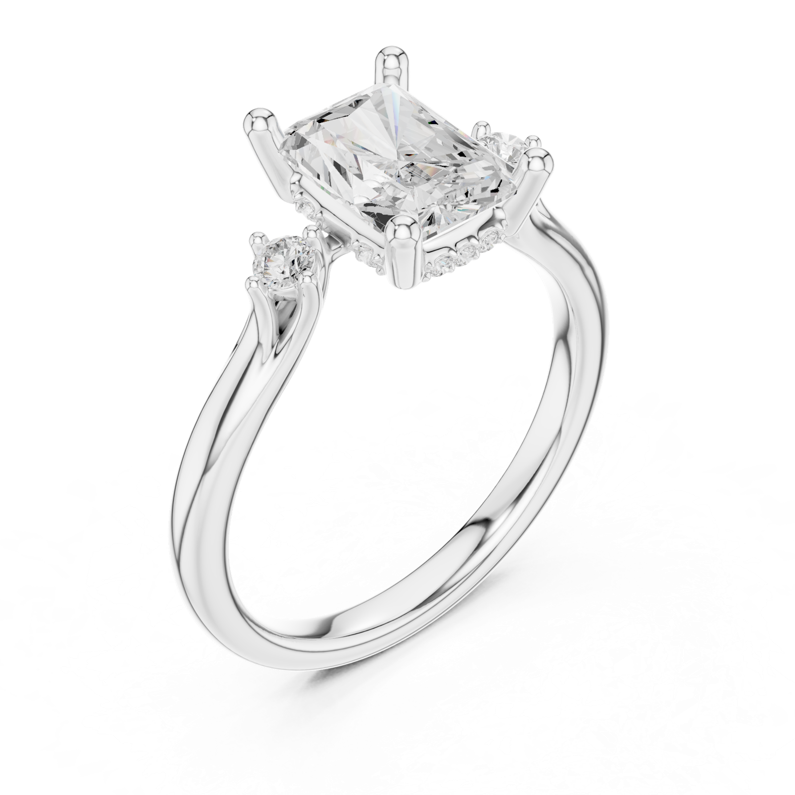 Gold Ring DDLR-164, Radiant center stone, White Gold, view 2