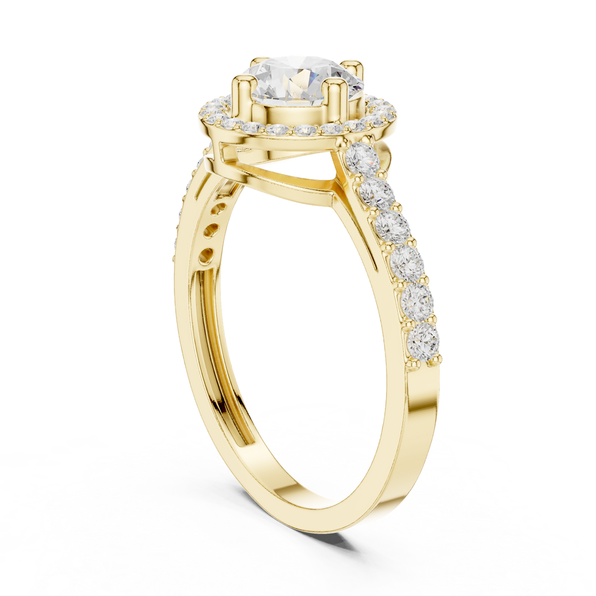 14K Solid Gold Lab Diamond Halo Ring, Yellow Gold, view 1