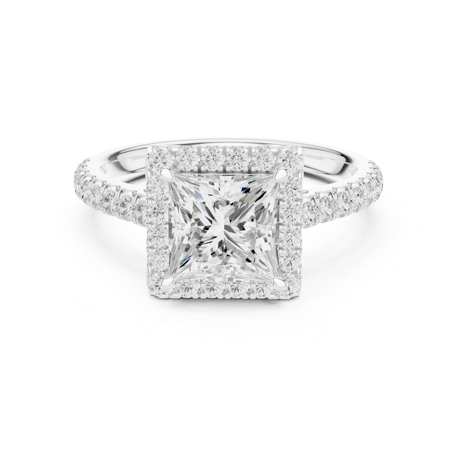 Gold Ring DDLR-118, Princess center stone, White Gold, view 4