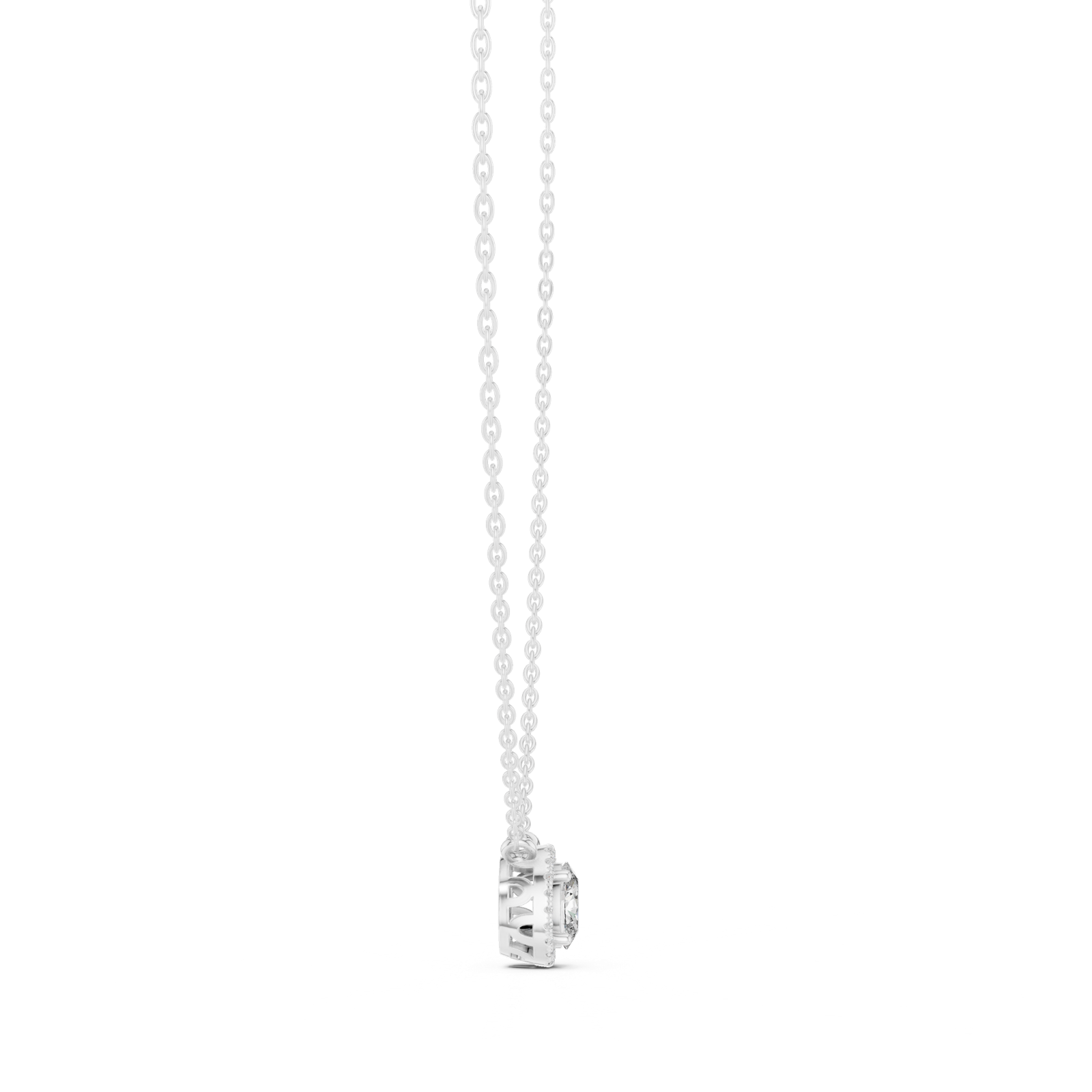 14K Solid Gold Lab Diamond Halo Pendant Necklace, White Gold, view 3