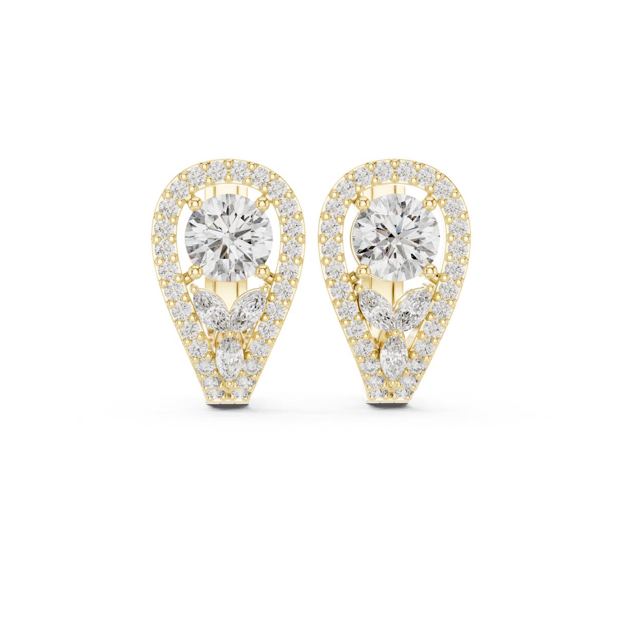 14K Solid Gold Lab Diamond Halo Earrings, Yellow Gold