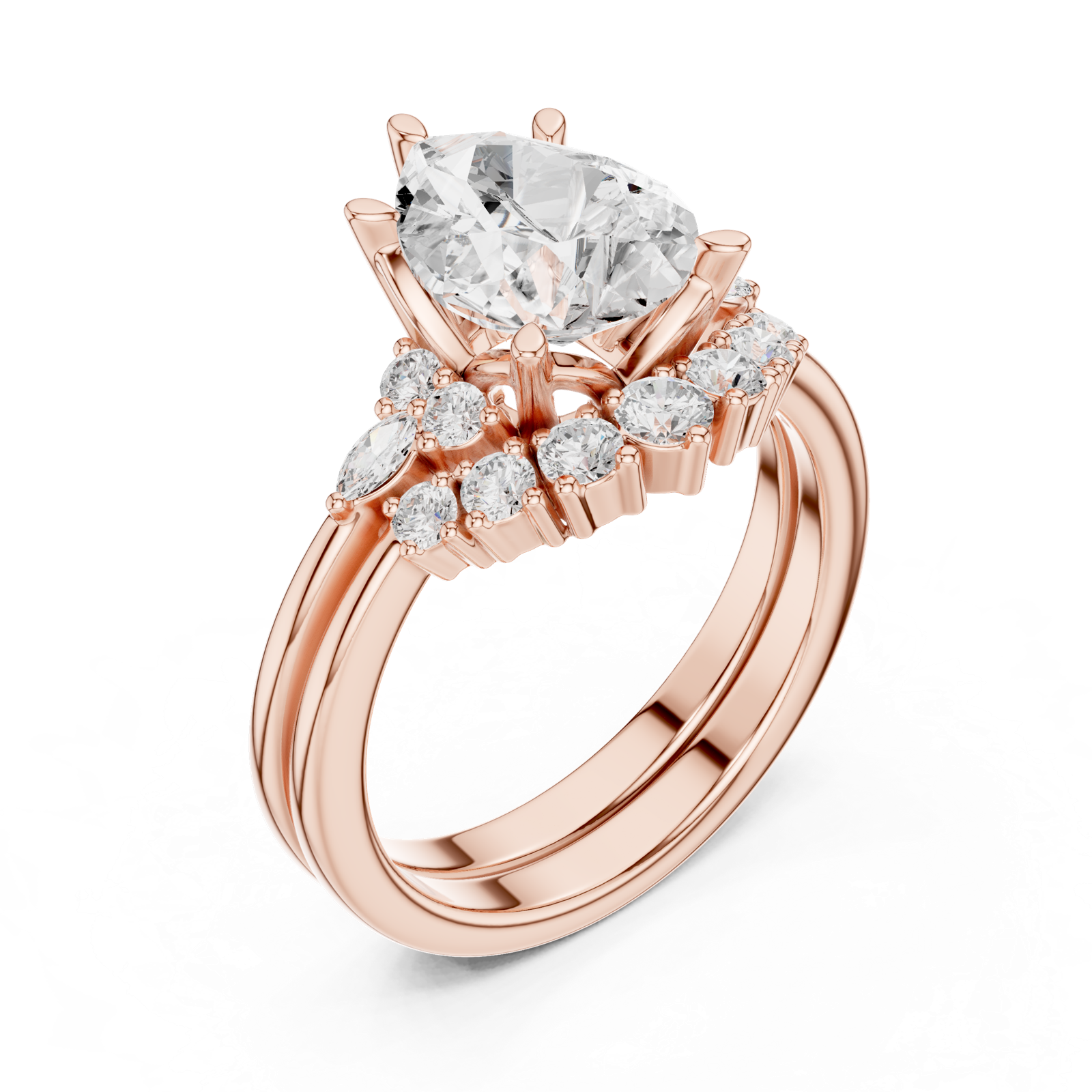 Gold Ring DDLR-440, Pear center stone, Rose Gold, view 2