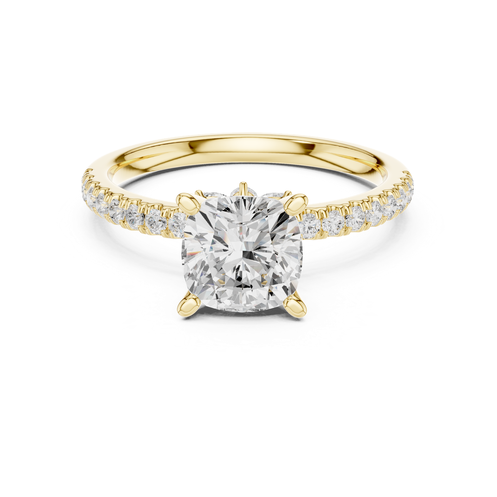 Gold Ring, Cushion center stone, Yellow Gold, view 4