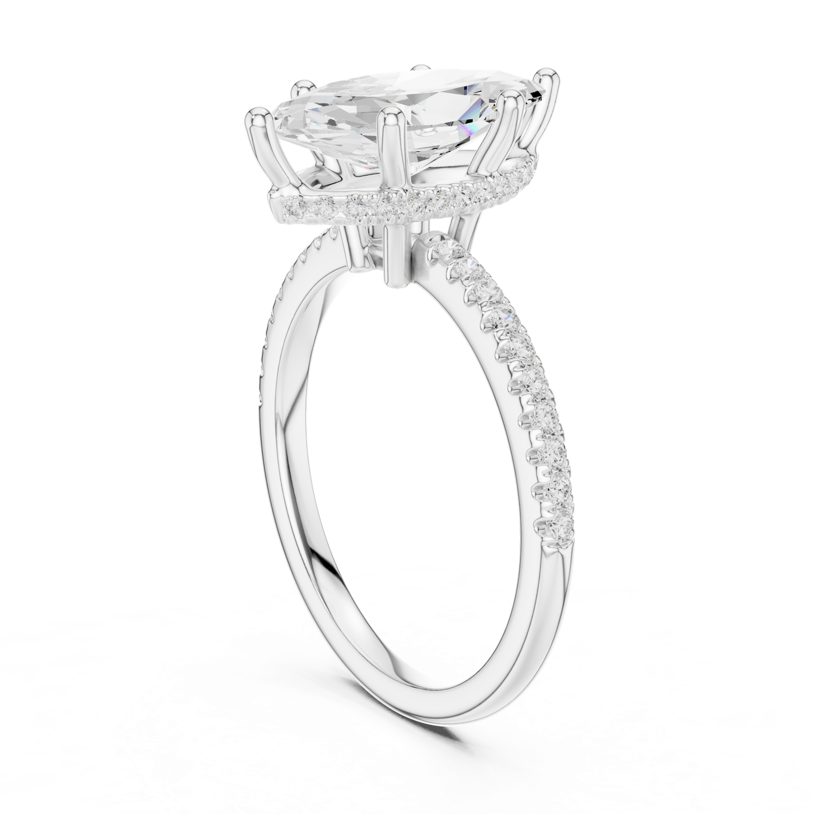 Gold Ring DDLR-177, Marquise center stone, White Gold, view 1