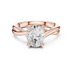 Gold Twisted Band Solitaire Engagement Ring, Oval center stone, Rose Gold, view 4