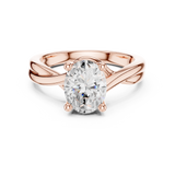 Gold Twisted Band Solitaire Engagement Ring, Oval center stone, Rose Gold, view 4