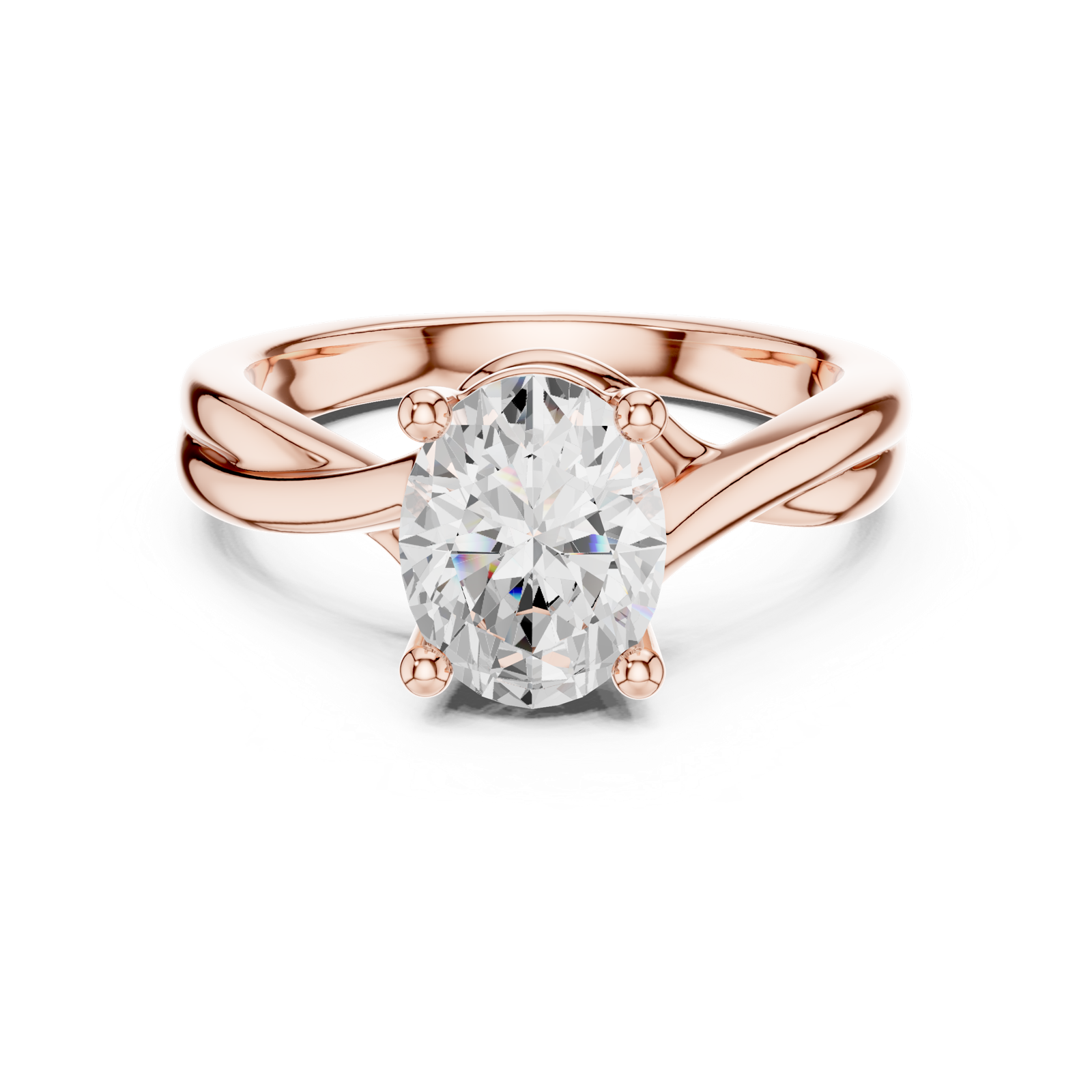 Gold Twisted Band Solitaire Engagement Ring, Oval center stone, Rose Gold, view 4