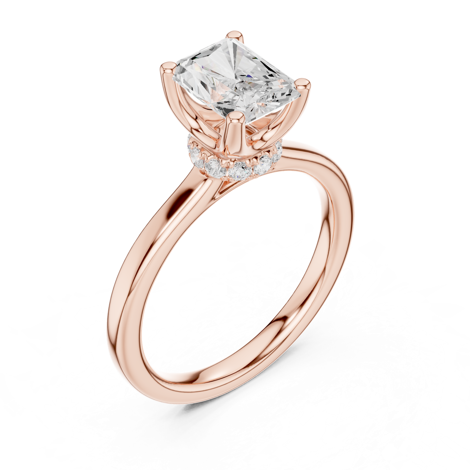 Gold Ring DDLR-176, Radiant center stone, Rose Gold, view 2