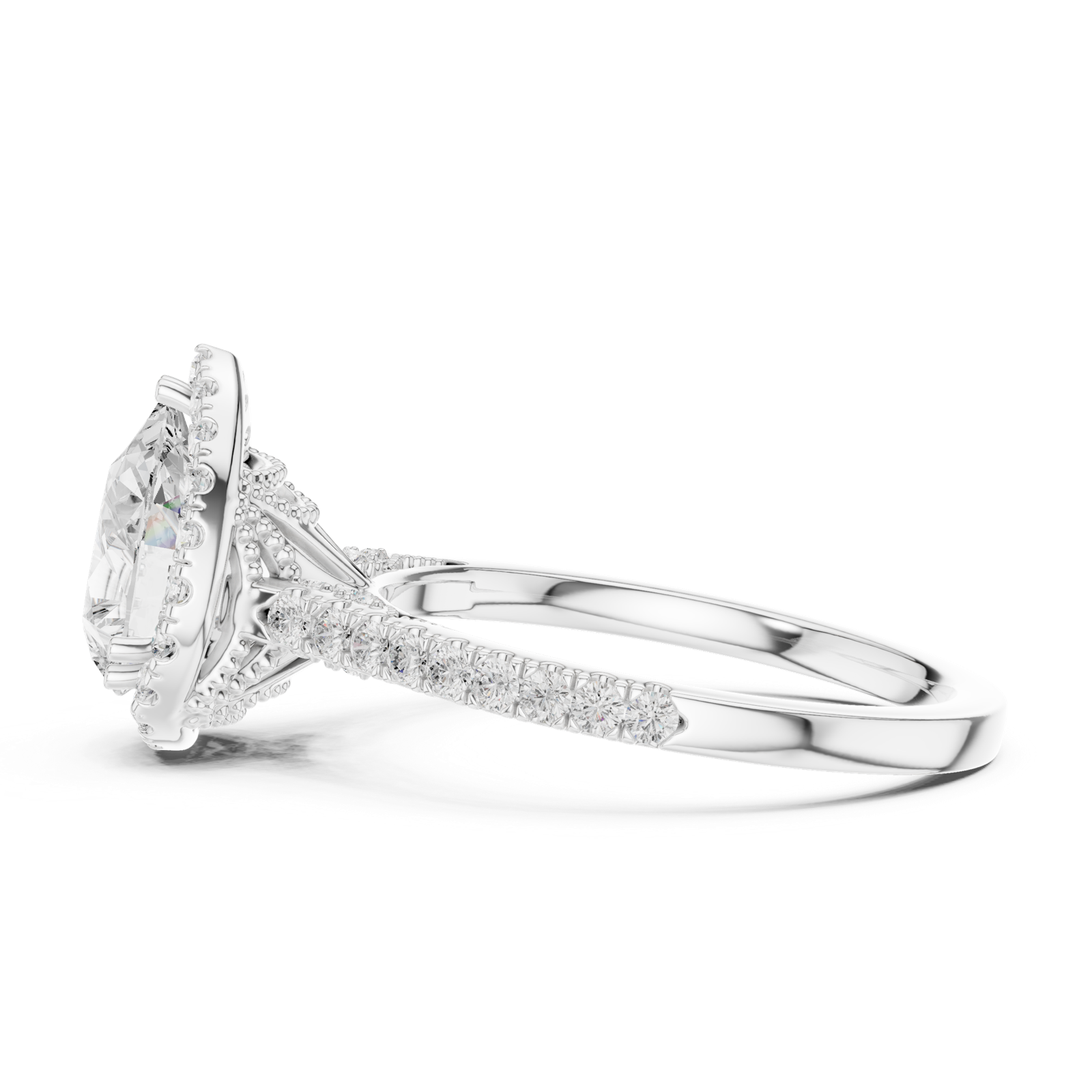 Gold Ring DDLR-255, Pear center stone, White Gold, view 3