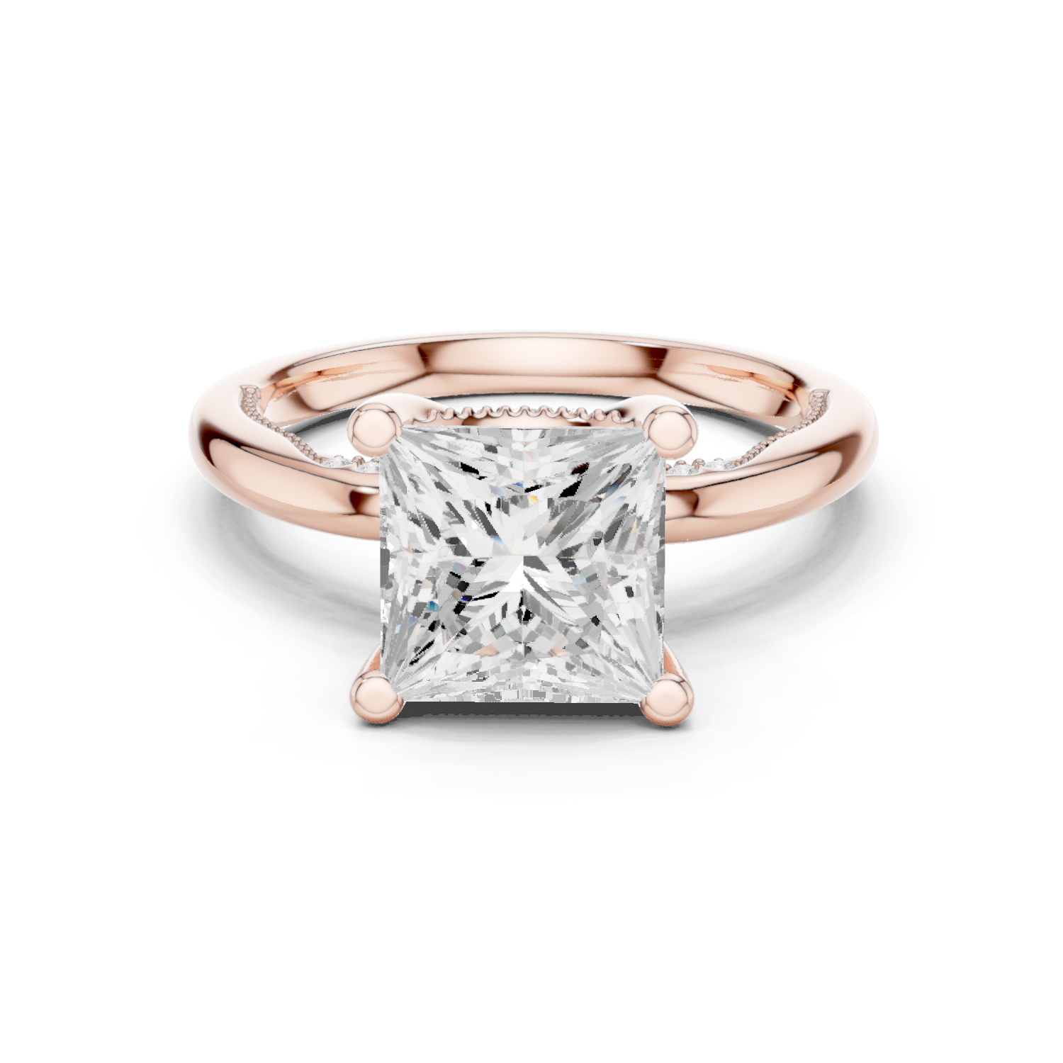 Gold Ring DDLR-175, Princess center stone, Rose Gold