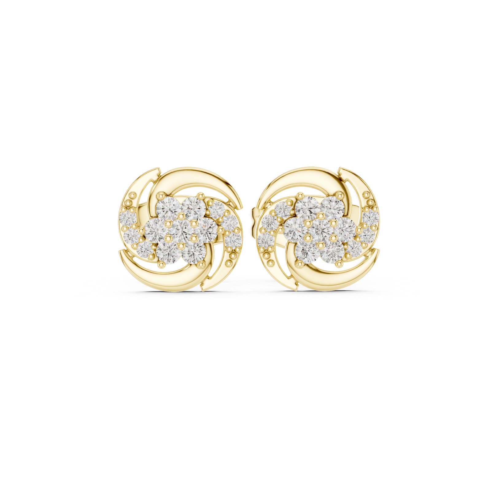 14K Solid Gold Lab Diamond Cluster Earrings, Yellow Gold