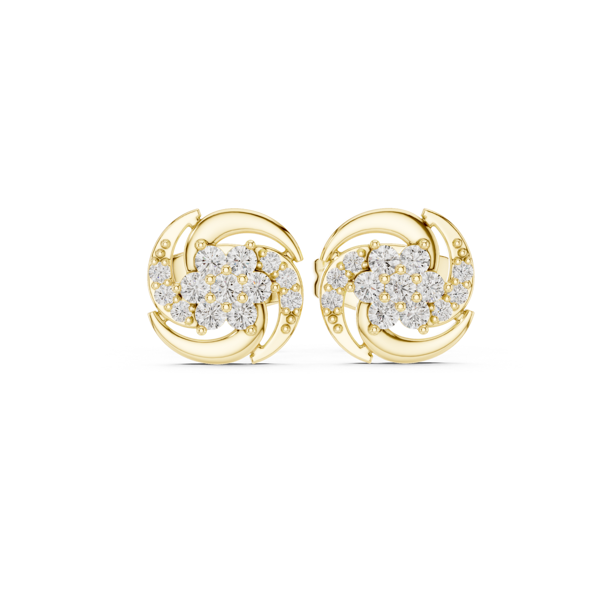 14K Solid Gold Lab Diamond Cluster Earrings, Yellow Gold
