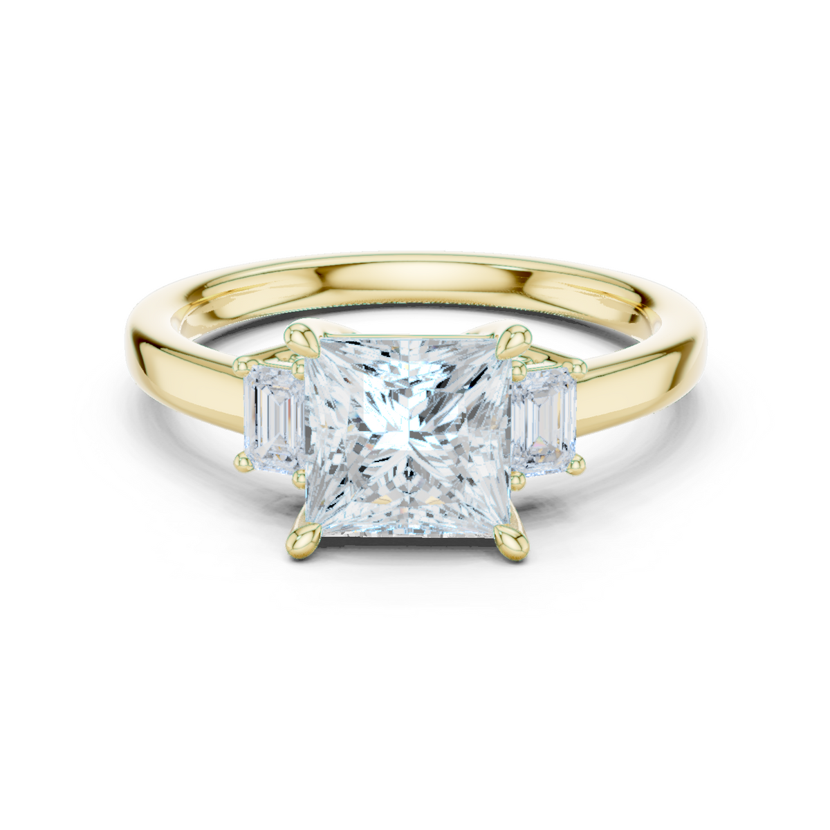 14K Solid Gold Lab Diamond Three-Stone Ring, Yellow Gold