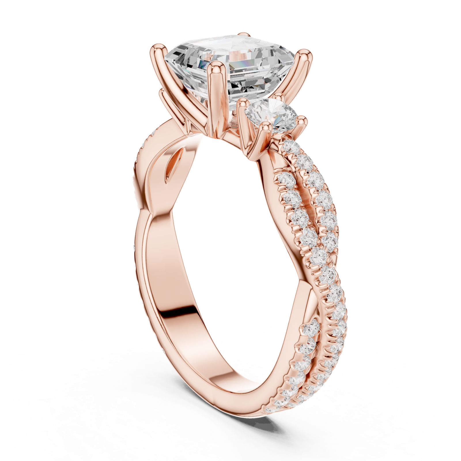 Gold Ring, Asscher center stone, Rose Gold, view 1