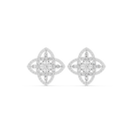 14K Solid Gold Lab Diamond Clover Cluster Earrings, White Gold