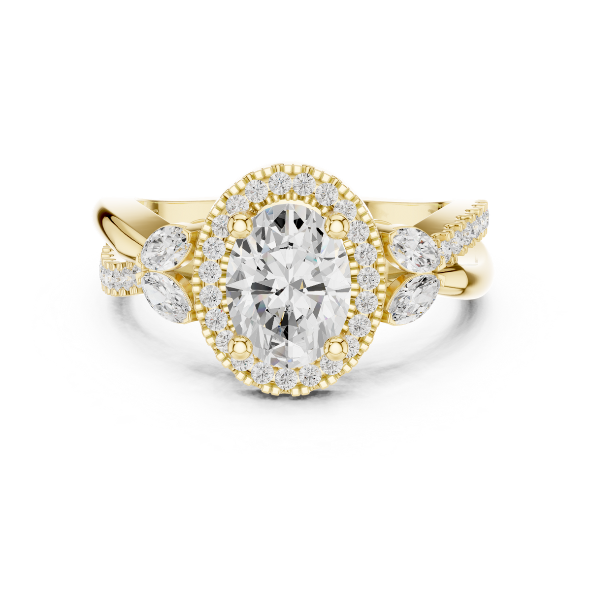 14K Solid Gold Lab Diamond Halo Ring, Yellow Gold