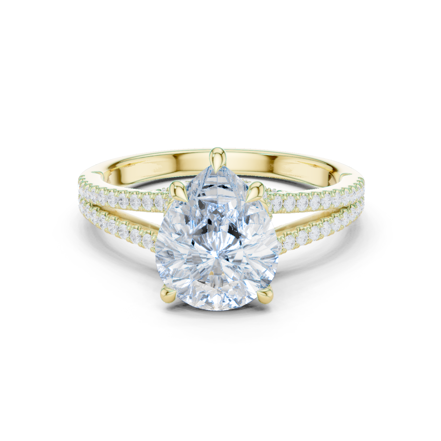Gold Ring DDLR-252, Pear center stone, Yellow Gold