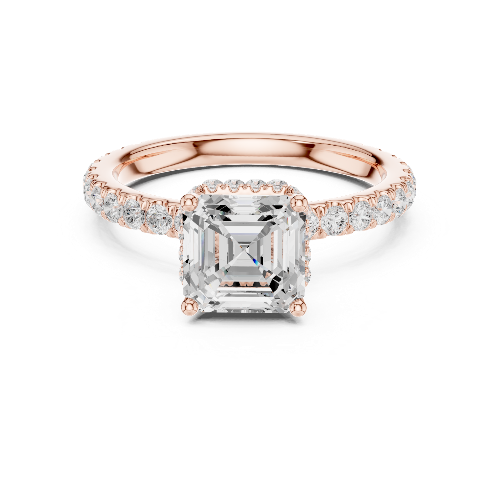 Gold Ring DDLR-165, Asscher center stone, Rose Gold, view 4