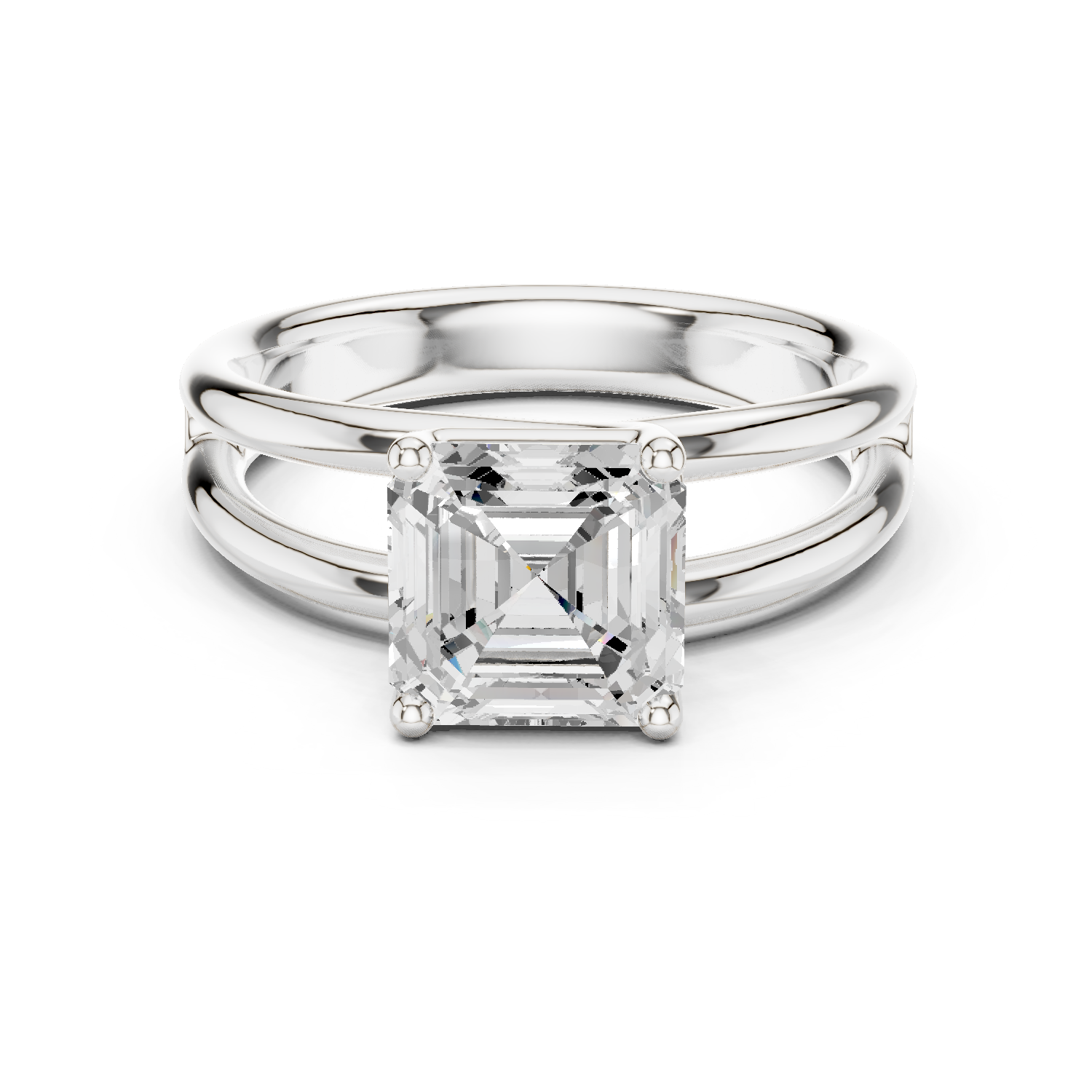 Gold Jewelry L36-9, Asscher center stone, White Gold