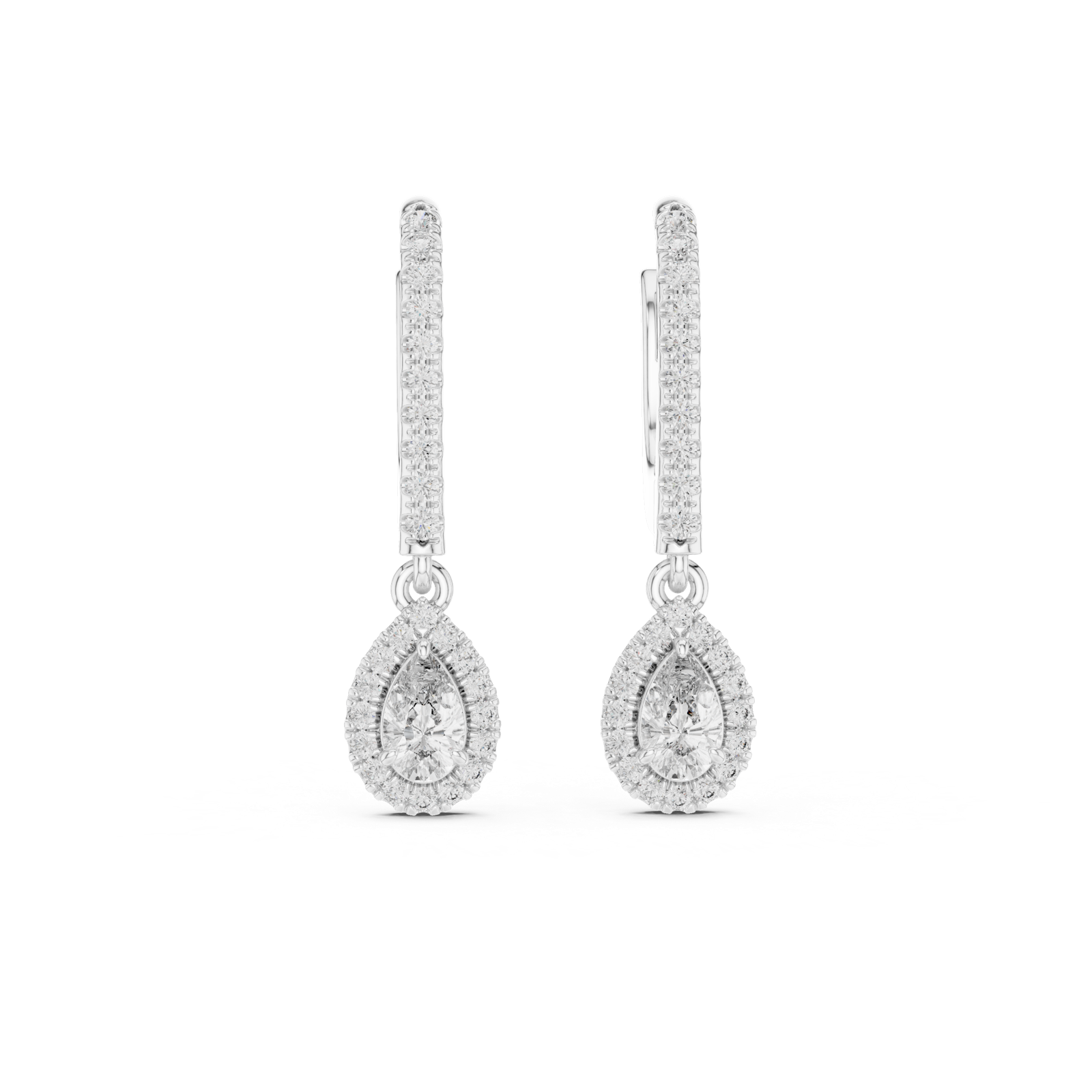 14K Solid Gold Lab Diamond Drop Earrings, White Gold