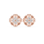14K Solid Gold Lab Diamond Flower Cluster Earrings, Rose Gold