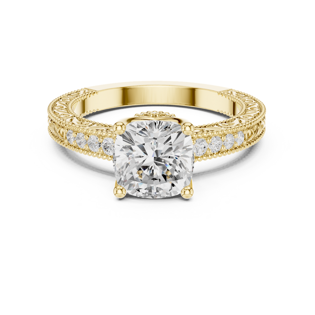 14K Solid Gold Lab Diamond Solitaire Ring, Yellow Gold
