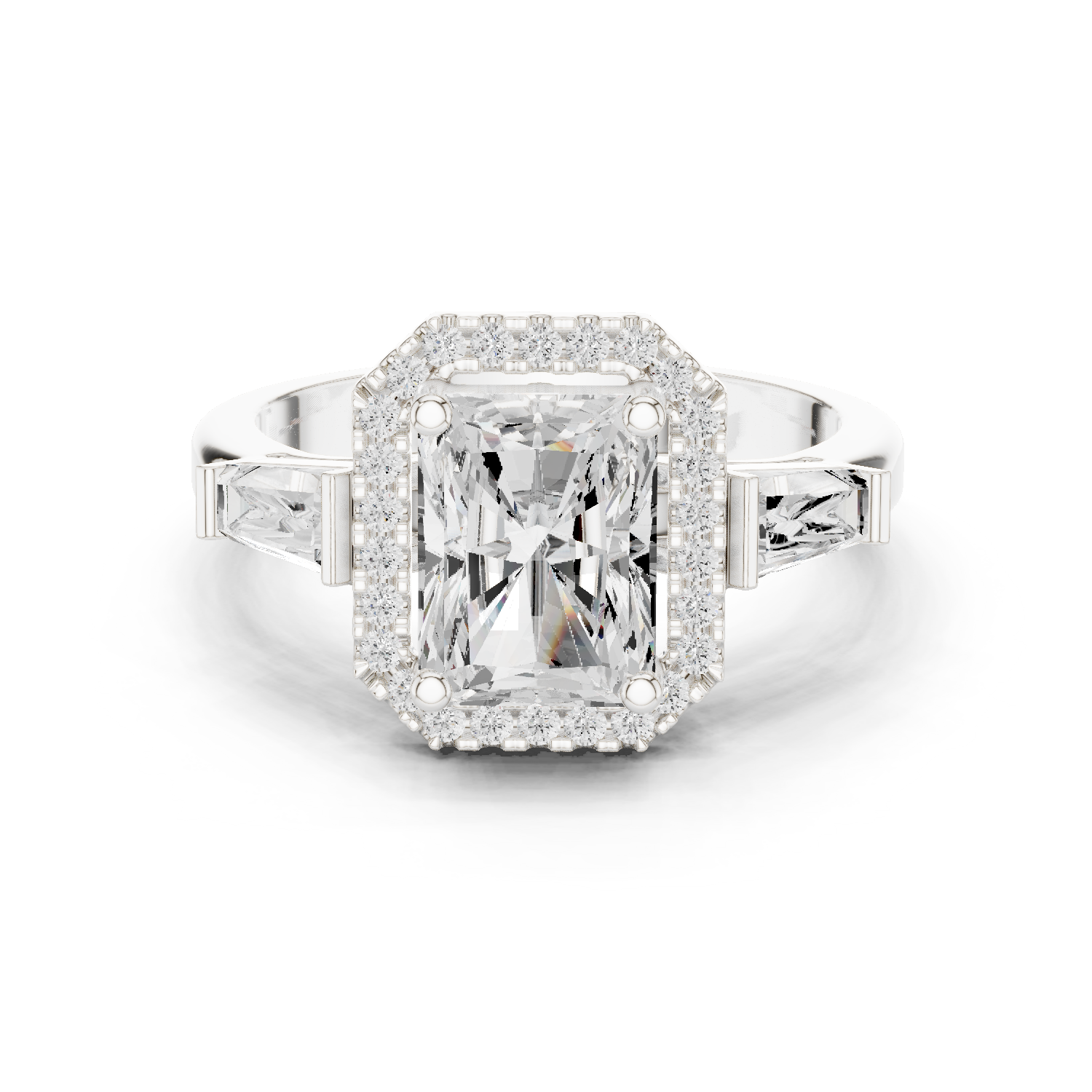 Gold Ring DDLR-342, Radiant center stone, White Gold