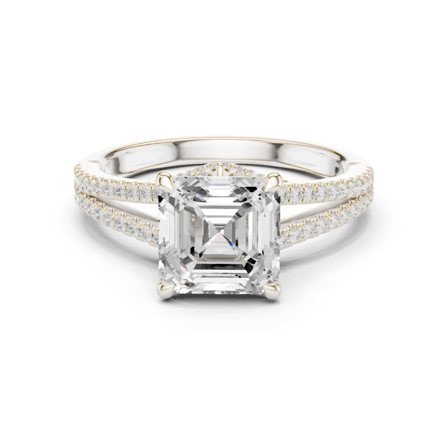Gold Ring DDLR-252, Asscher center stone, White Gold
