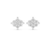 14K Solid Gold Lab Diamond Flower Cluster Earrings, White Gold
