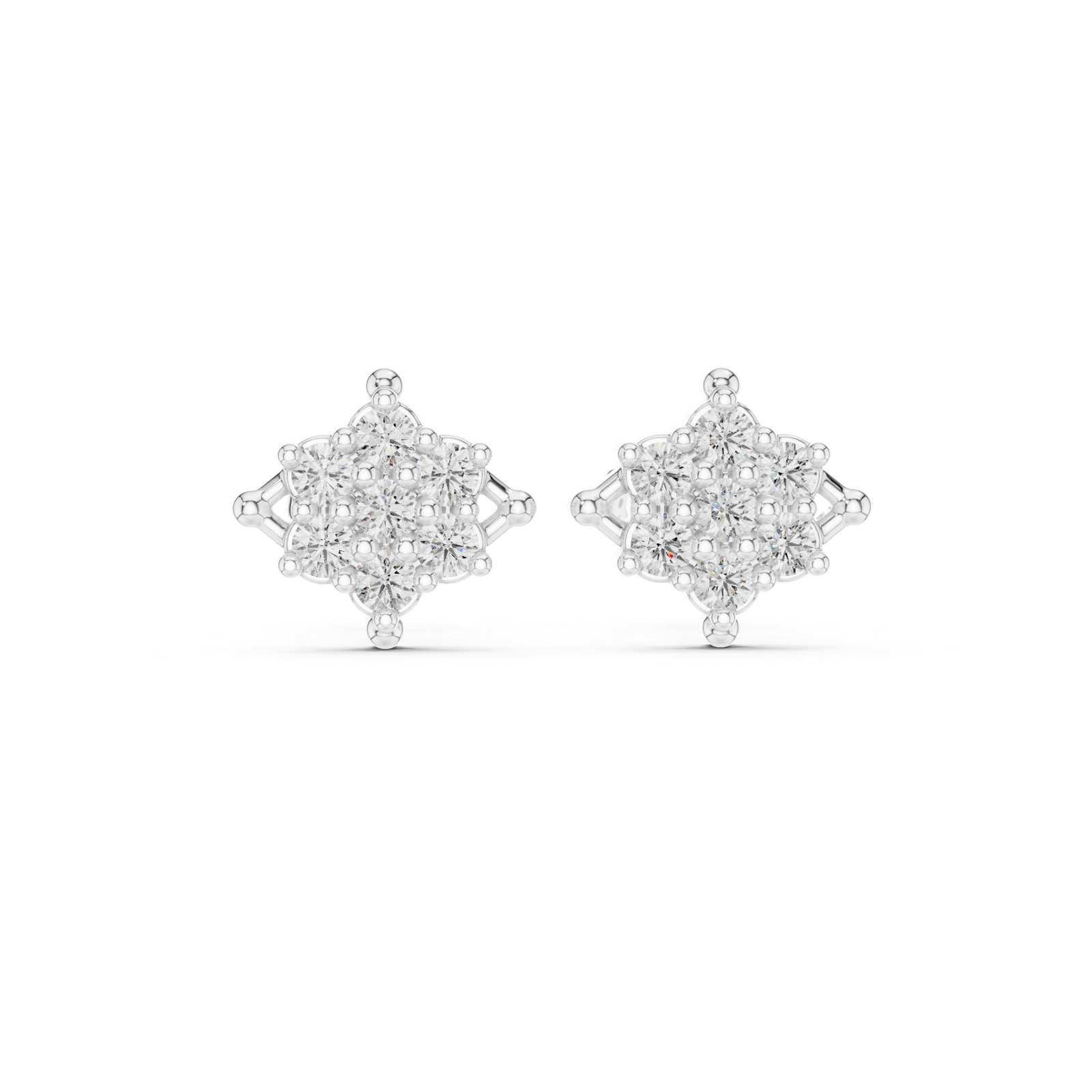 14K Solid Gold Lab Diamond Flower Cluster Earrings, White Gold