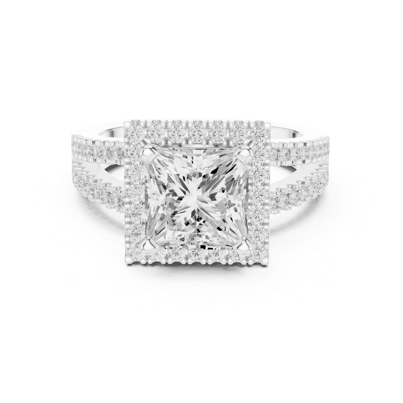 Gold Ring DDLR-350, Princess center stone, White Gold, view 4