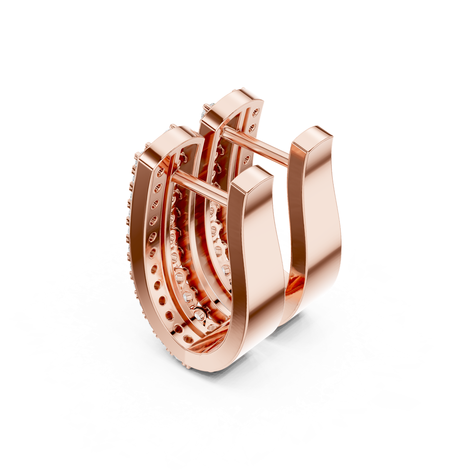 14K Solid Gold Lab Diamond Huggie Earrings, Rose Gold, view 2