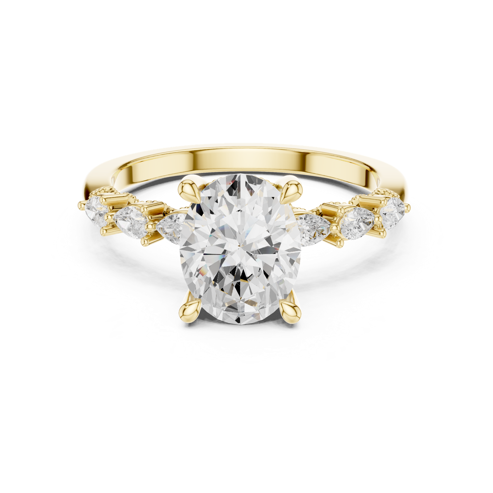 Gold Ring, Oval center stone, Yellow Gold, view 4