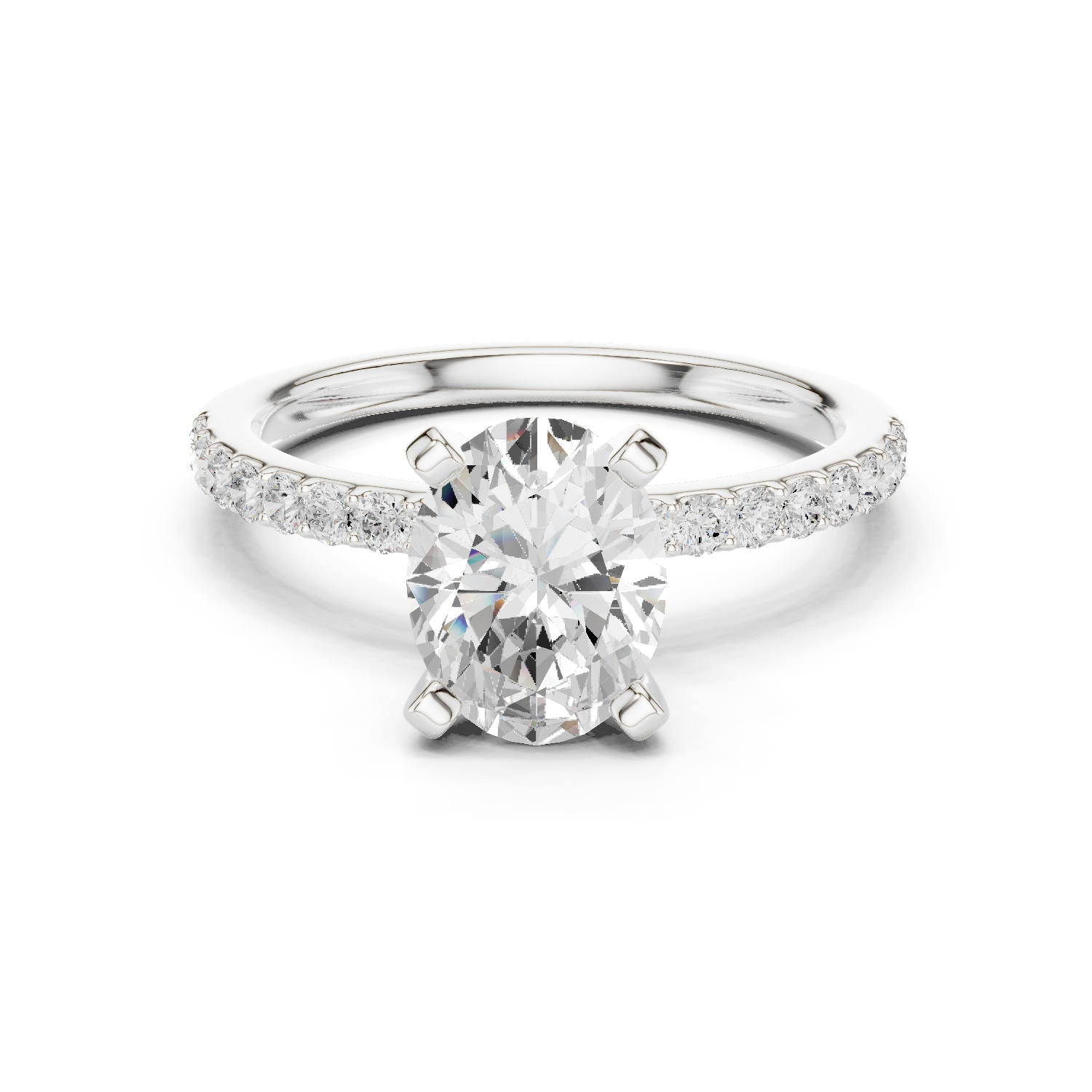 Gold Ring DDLR-040, Oval center stone, White Gold